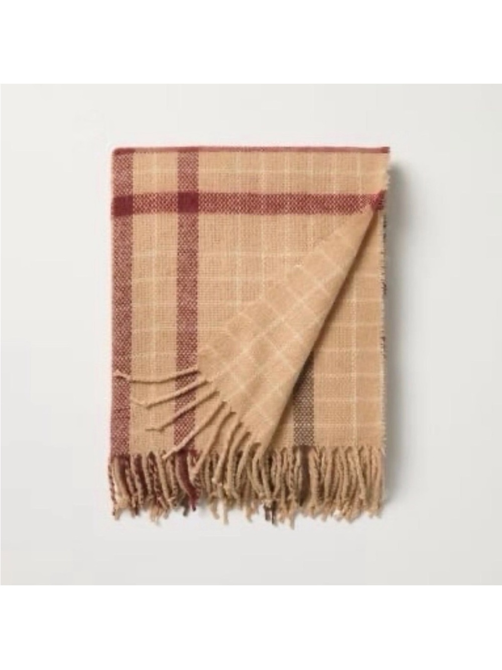 Fall Plaid Throw Blanket Blush Brown Red w/ Fringe 60" x 50" Hearth & Hand NWT